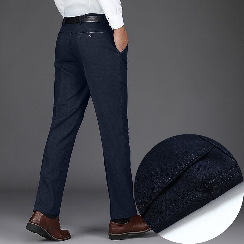 Men's Chinos Pocket High Waist Micro-elastic Dress Pants