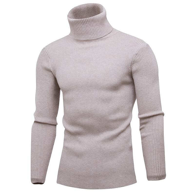 Rogoman Men's Pullover Turtleneck Ribbed Slim Fit Basic Knit Sweater
