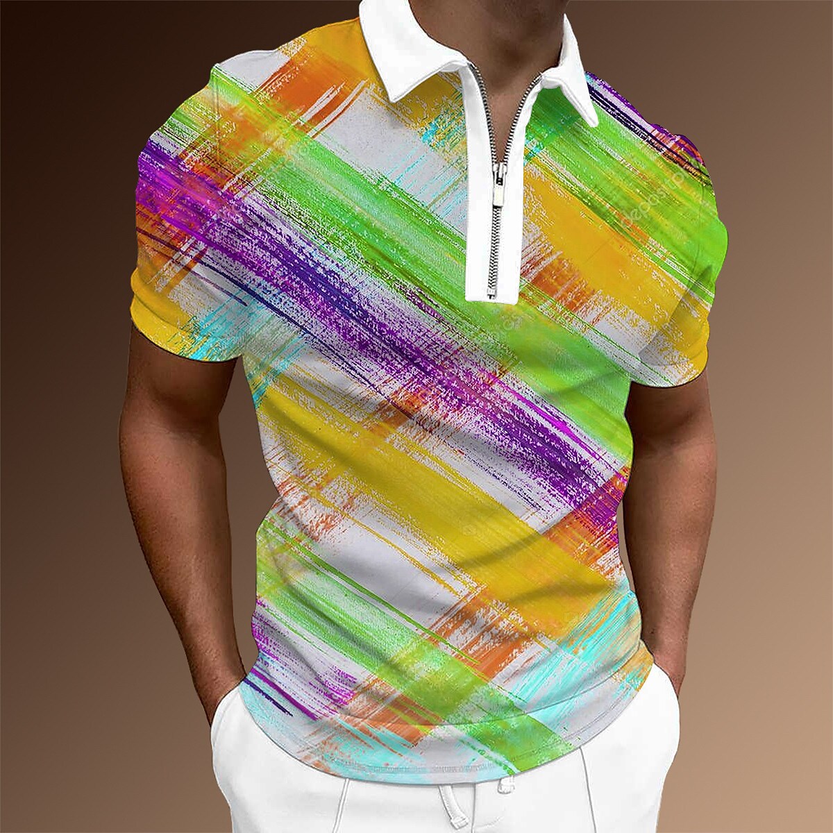 Rogoman Men's Rainbow Rainbow Polo Short Sleeves Shirt