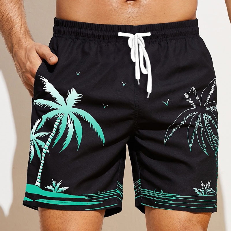 Rogoman Men's Summer Beach Coconut Tree Shorts