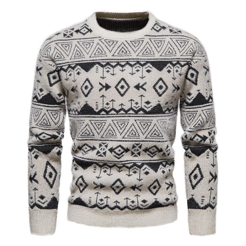 Rogoman Men's Christmas Jacquard Slim Fit Pullover Sweater