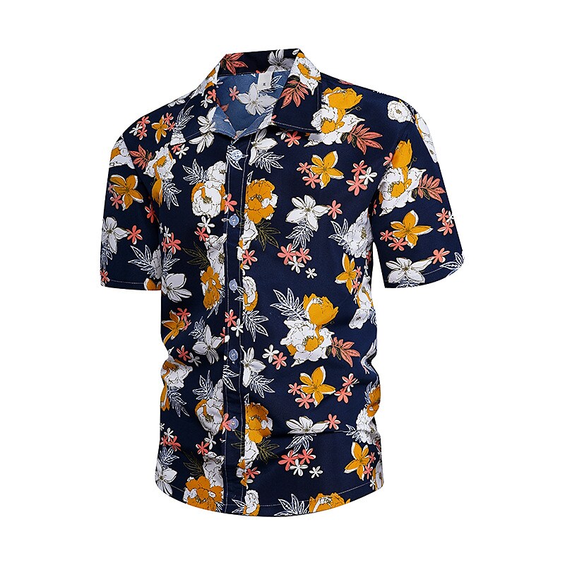 Rogoman Men's Hawaiian Lei Flower Short Sleeve Shirt