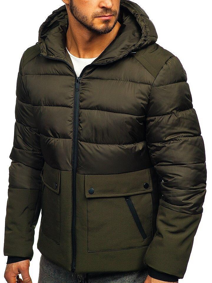 Rogoman Men's Outdoor Casual Patchwork Hooded Puffer Jacket