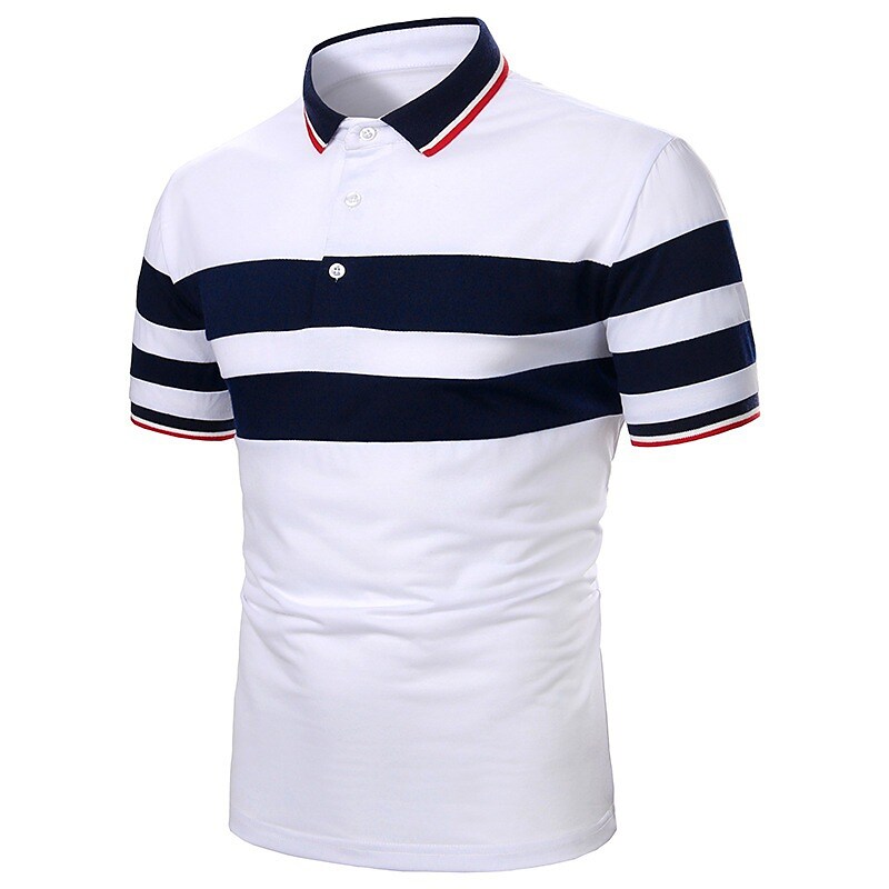 Men's Casual Holiday Ribbed Collar Short Sleeve Color Block Button Polo Shirt