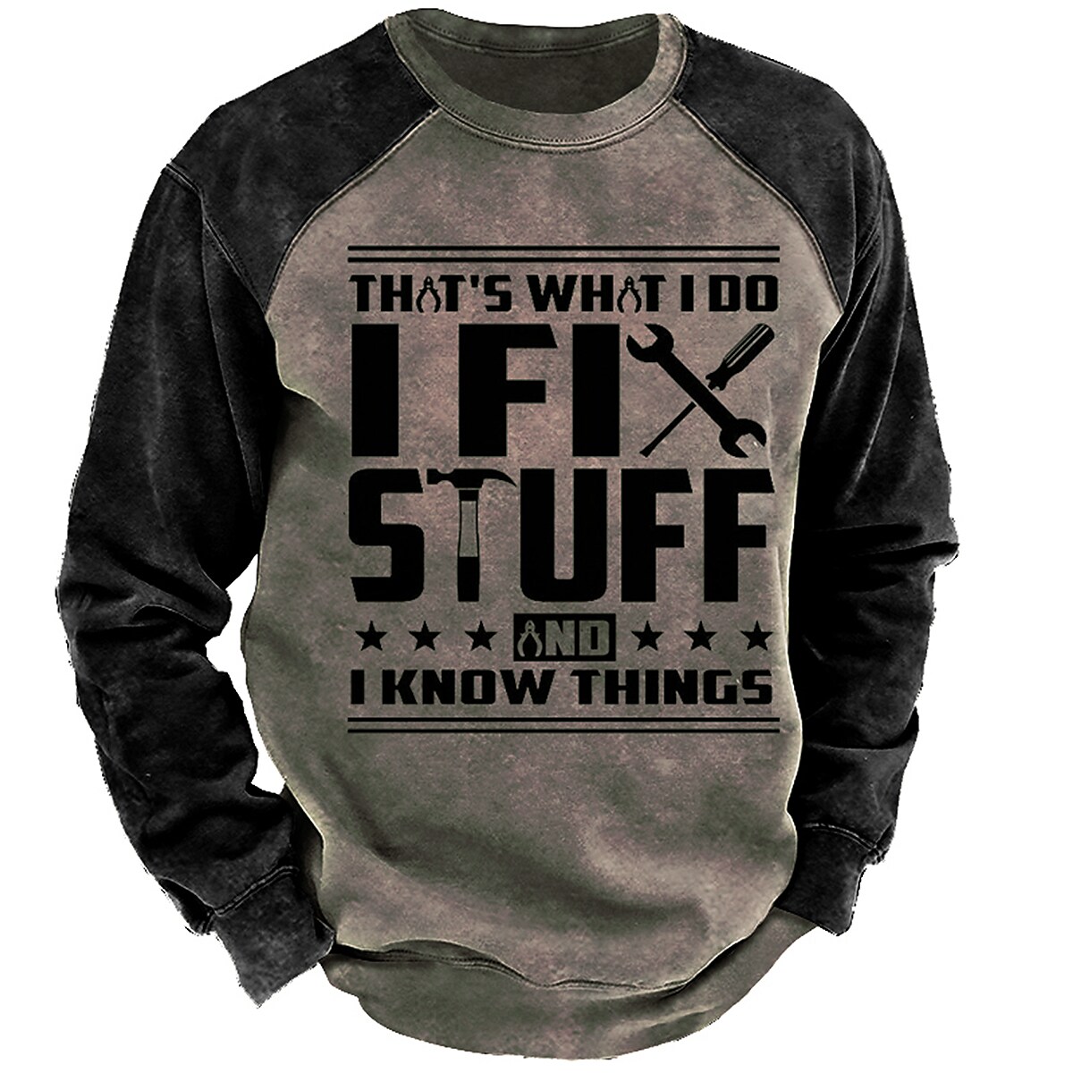 Men's Crew Neck Letter 3D Print Vintage Hooded Long Sleeve Sweatshirt