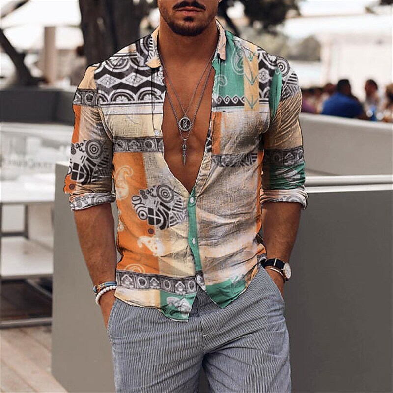 Men's Casual Vintage Street Long Sleeve Button-Down Loose Shirt