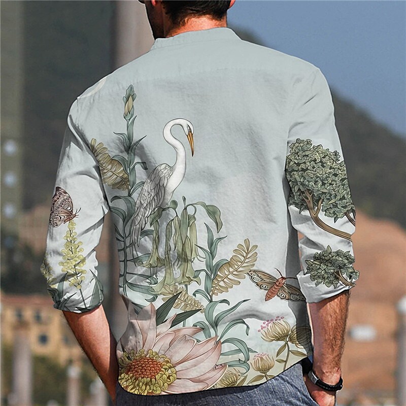 Men's Stand Collar 3D Print Outdoor Street Long Sleeve Breathable Top