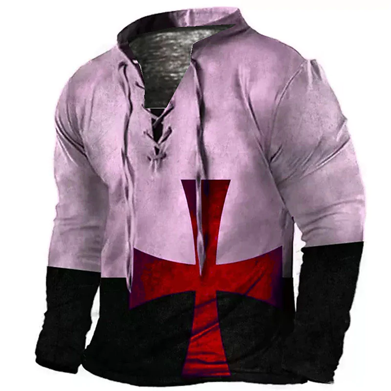 Men's Block Templar Cross Graphic Prints Vintage Streetwear 