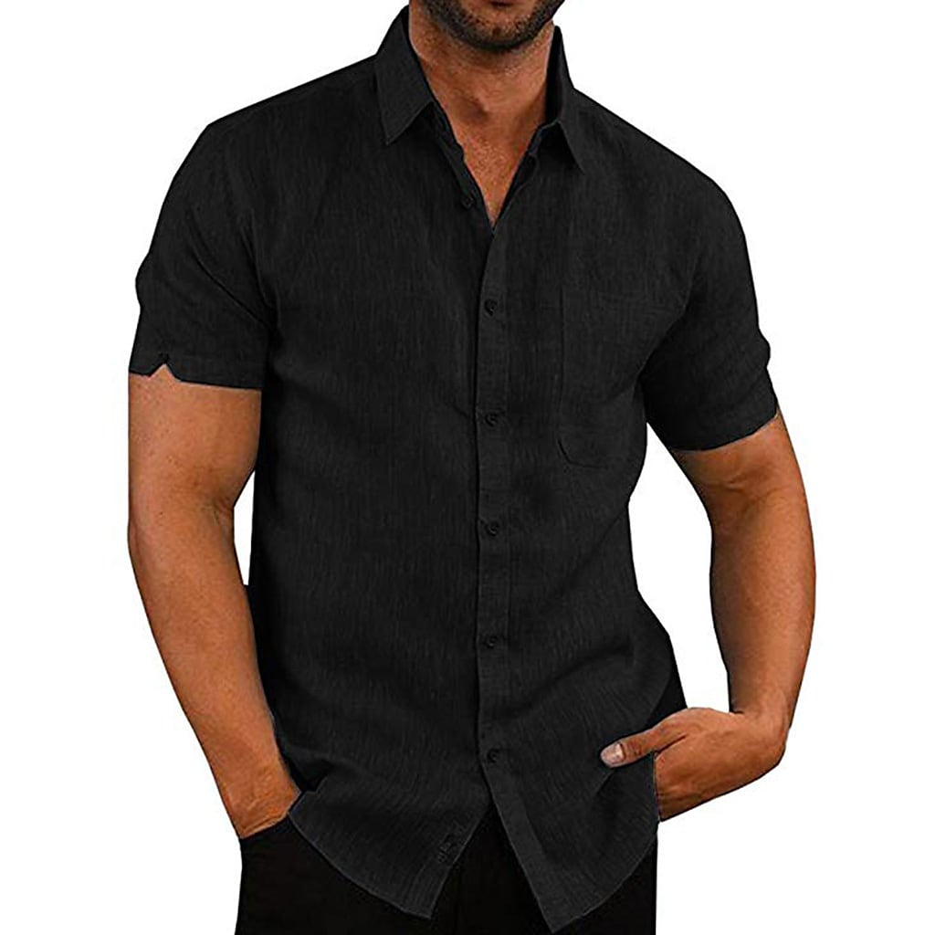 Men's Solid Colored Collar Button Down Short Sleeve Tops 