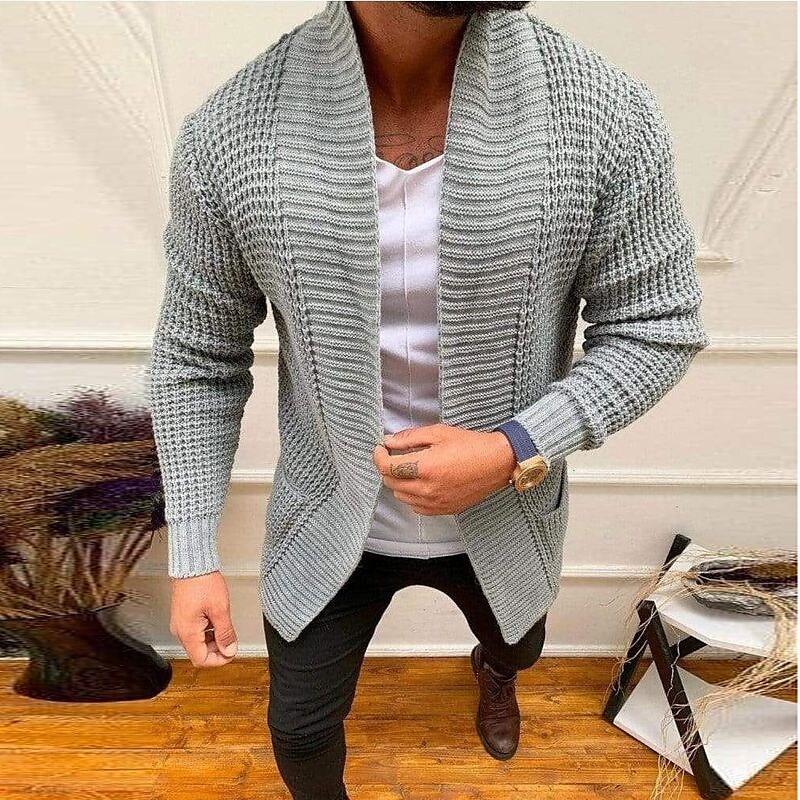 Men's Knitted Solid Color V Neck Outdoor Long Sleeve Cardigan Sweater