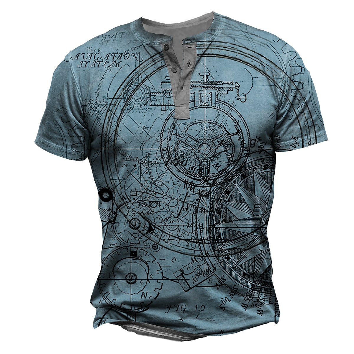 Men's Tee Graphic Machine Henley Short Sleeve Outdoor Daily Button-Down Print Tops