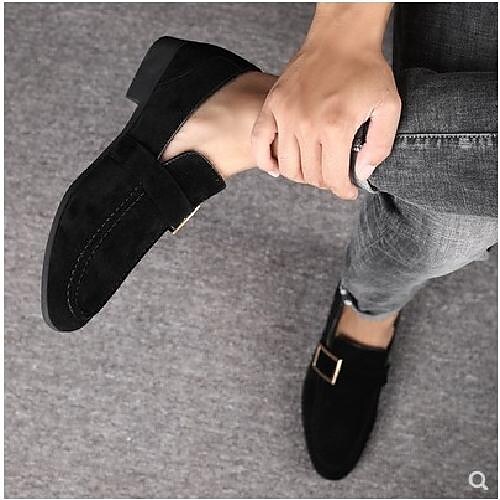 men's belt buckle beanie shoes suede tide shoes leather shoes british pointed youth breathable korean version of the tide hair stylist men's shoes