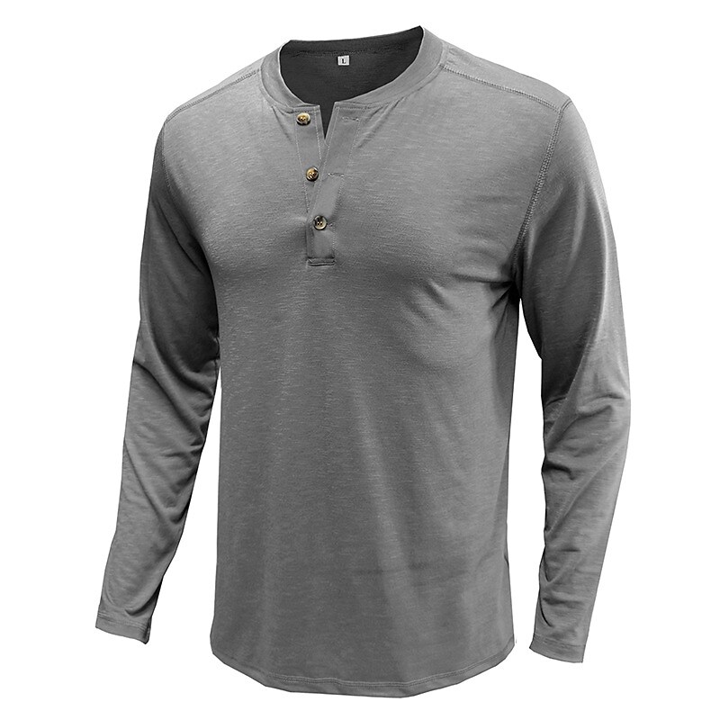 Men's Solid Color Round Neck Button Down Outdoor Long Sleeve Shirt