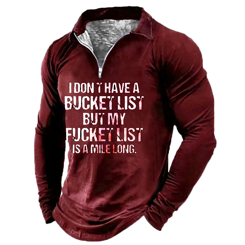 Men's Casual Letter Turndown Long Sleeve Zipper Print Cool Shirt