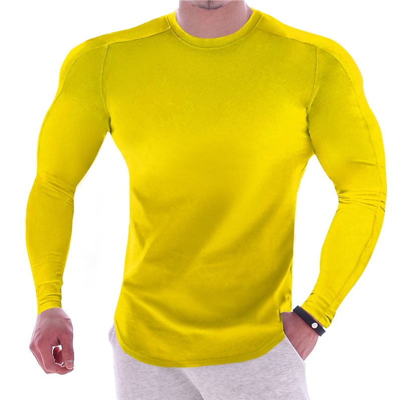 Men's Casual Solid Color Round Neck Sport Long Sleeve Muscle Shirt