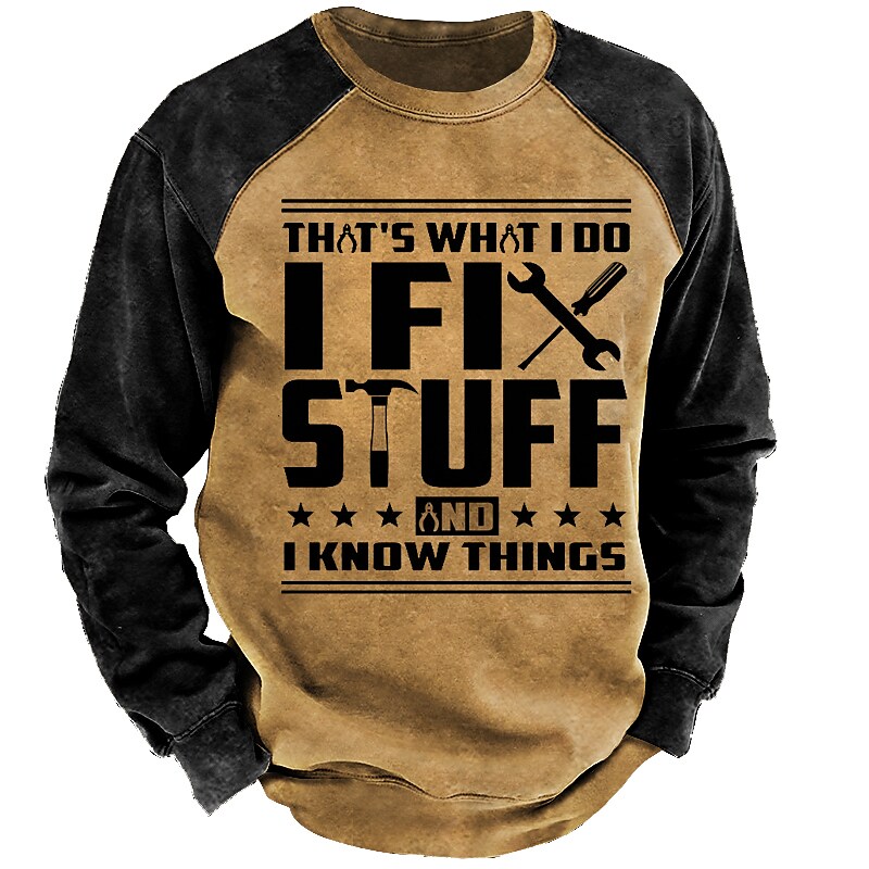 Men's Crew Neck Letter 3D Print Vintage Hooded Long Sleeve Sweatshirt