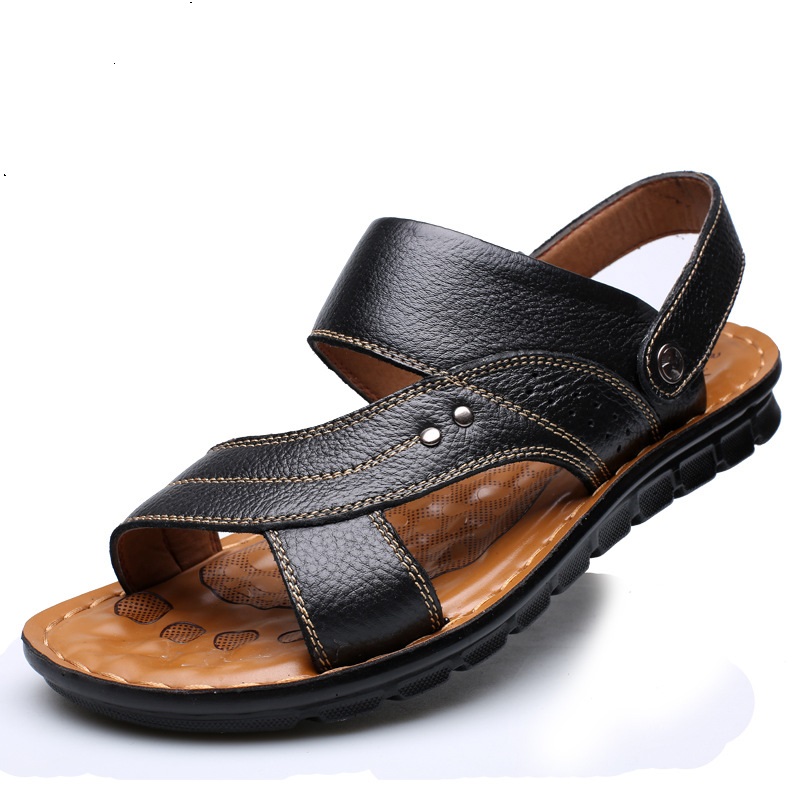 2022 summer new men's sandals men's leather beach shoes casual men's shoes fashion slippers wholesale one piece
