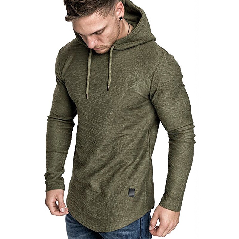 Men's Casual Outdoor Solid Color Hooded Long Sleeve Sport Sweatshirt