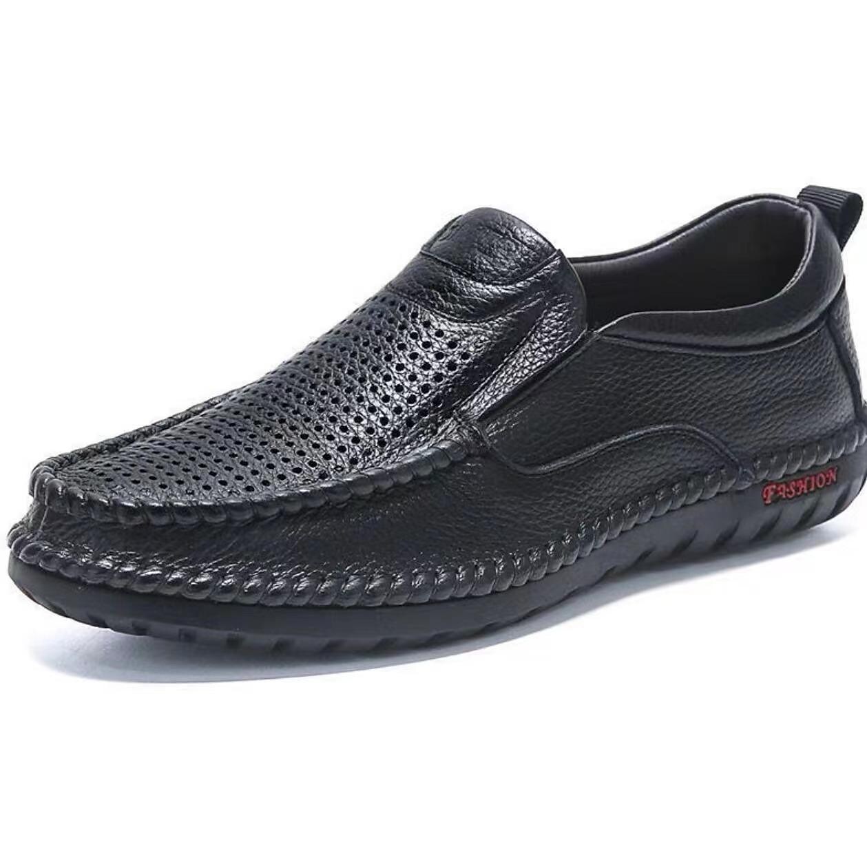 cross-border 2022 new cowhide slip-on men's leather shoes cover foot men's leather soft surface non-slip single shoes casual men's shoes