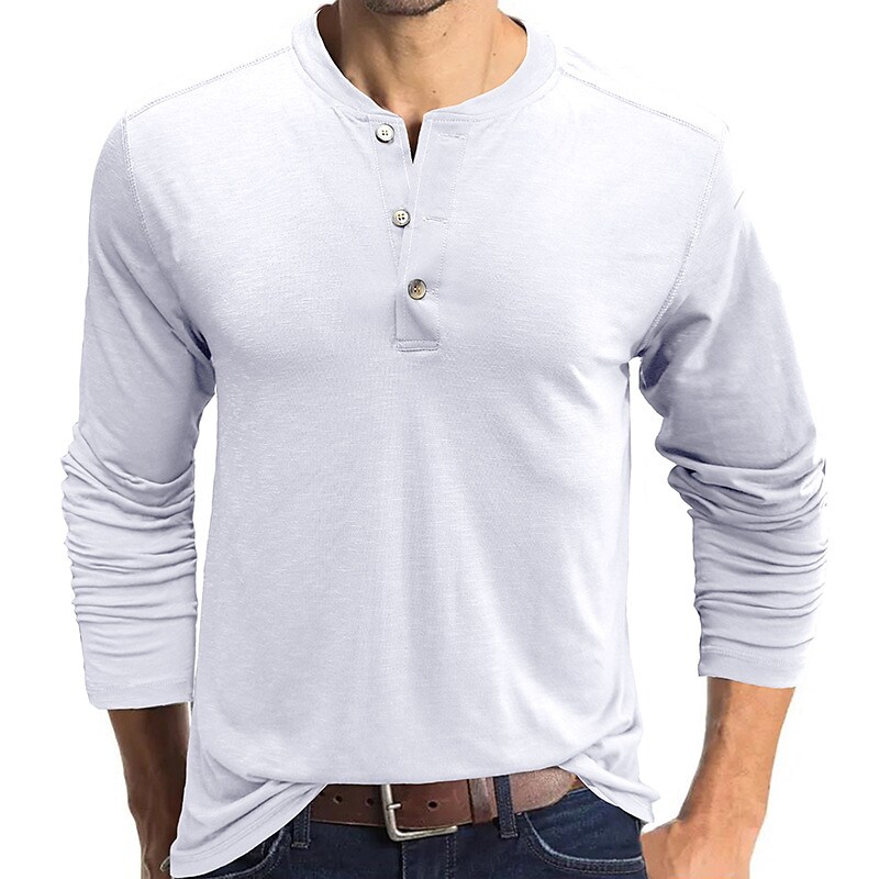Men's Solid Color Round Neck Button Down Outdoor Long Sleeve Shirt
