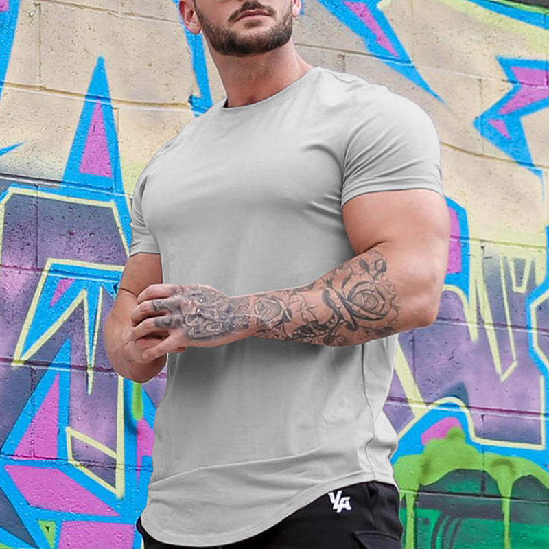 Men's T shirt Muscle Plain Crew Neck Athleisure Vacation Short Sleeve Top