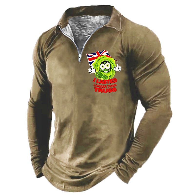 Men's Casual Cartoon Letter Turndown Long Sleeve Zipper Sweatshirt