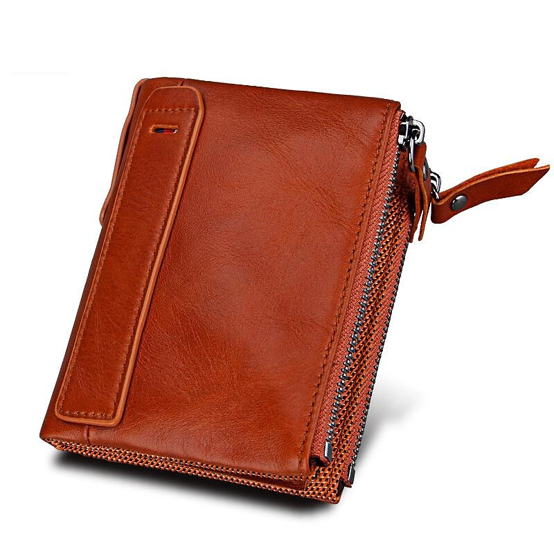 crazy horse cowhide men's wallet rfid anti-theft brush cowhide short men's bill clip wallet double zipper coin purse