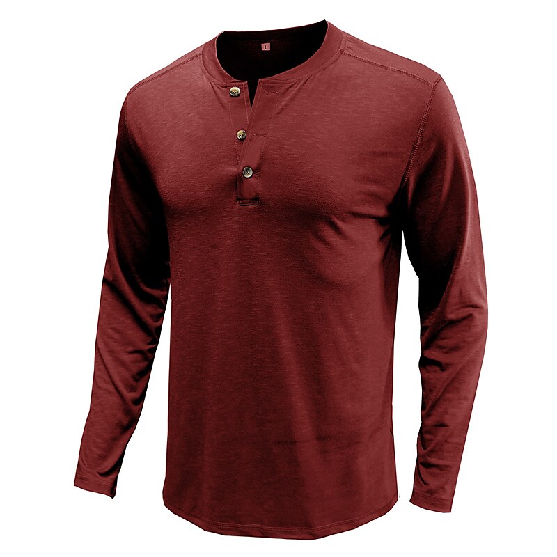 Men's Solid Color Round Neck Button Down Outdoor Long Sleeve Shirt