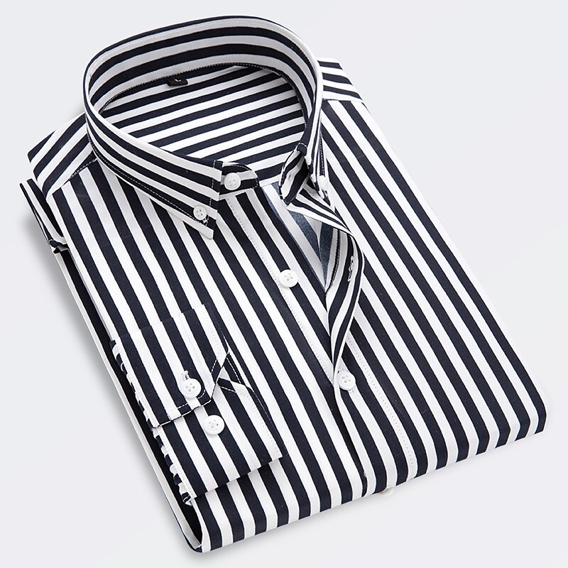 Men's Striped Classic Collar Long Sleeve Formal Casual Hand Wash Shirt