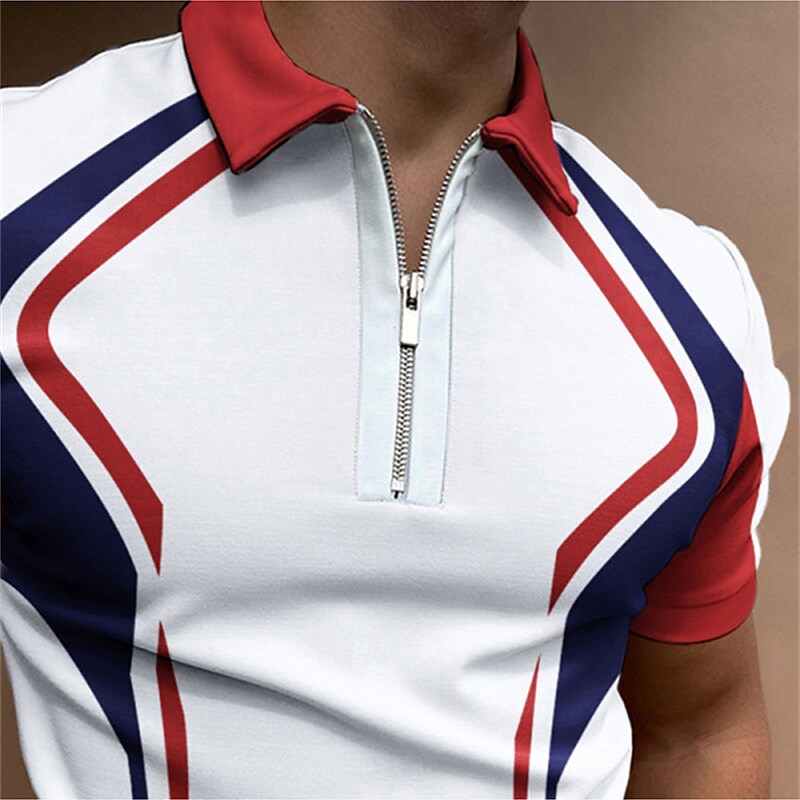 Men's Golf Shirt Color Block Turndown Street Casual Daily Zipper Short Sleeve Tops Casual Fashion Breathable Comfortable Summer Fall Quick Dry Green White Black