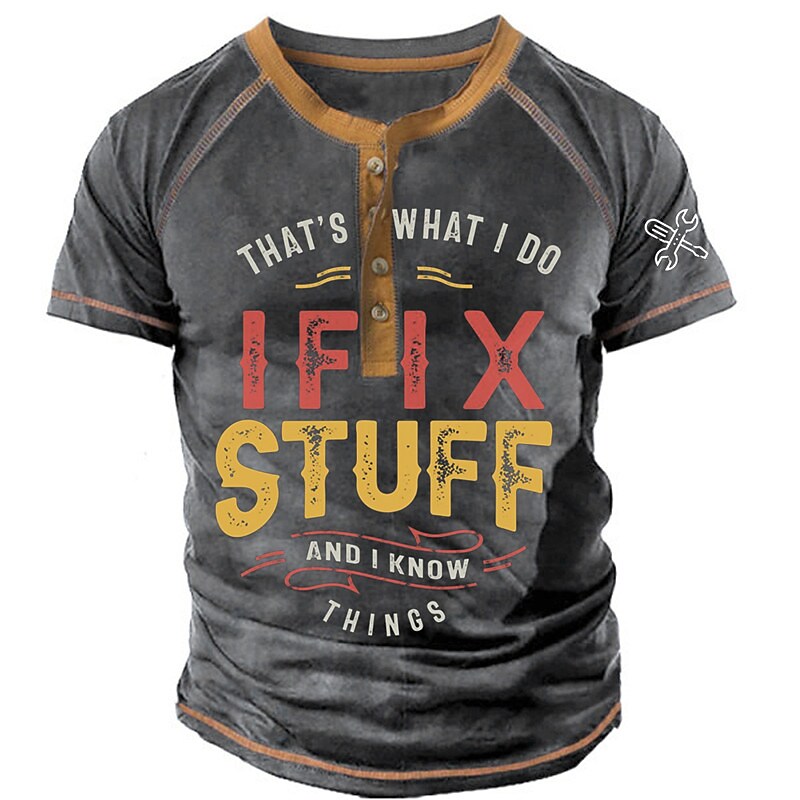 Men's Henley Shirt T shirt Tee 3D Print Graphic Patterned Letter Henley Street Casual Button-Down Print Short Sleeve Tops 