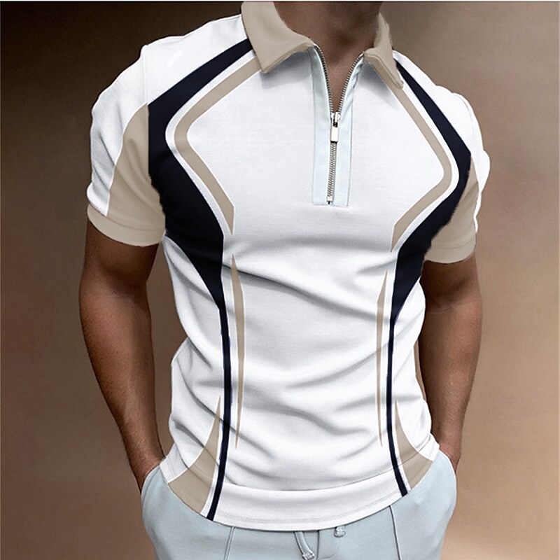 Men's Golf Shirt Color Block Turndown Street Casual Daily Zipper Short Sleeve Tops Casual Fashion Breathable Comfortable Summer Fall Quick Dry Green White Black