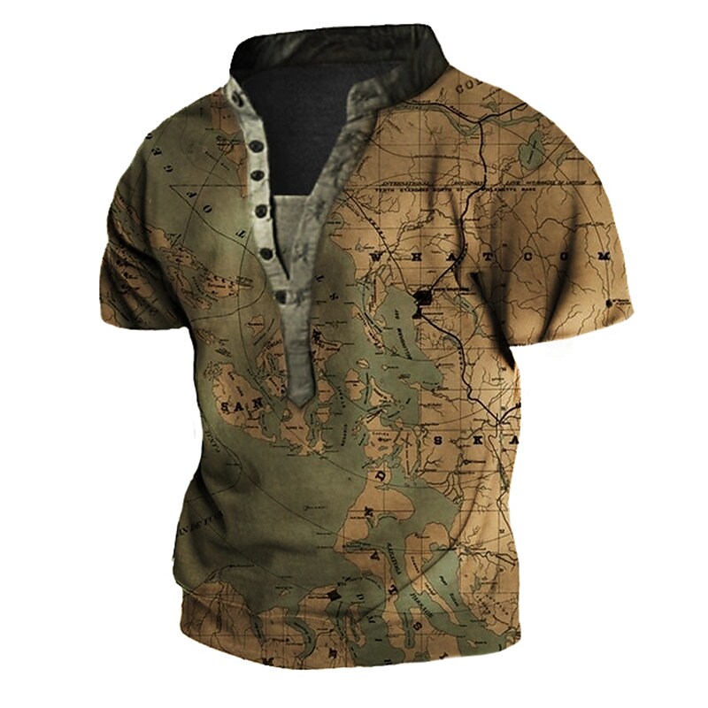 Men's Henley Shirt Tee T shirt Tee 3D Print Graphic Patterned Machine Henley Casual Daily Button-Down Print Short Sleeve Tops