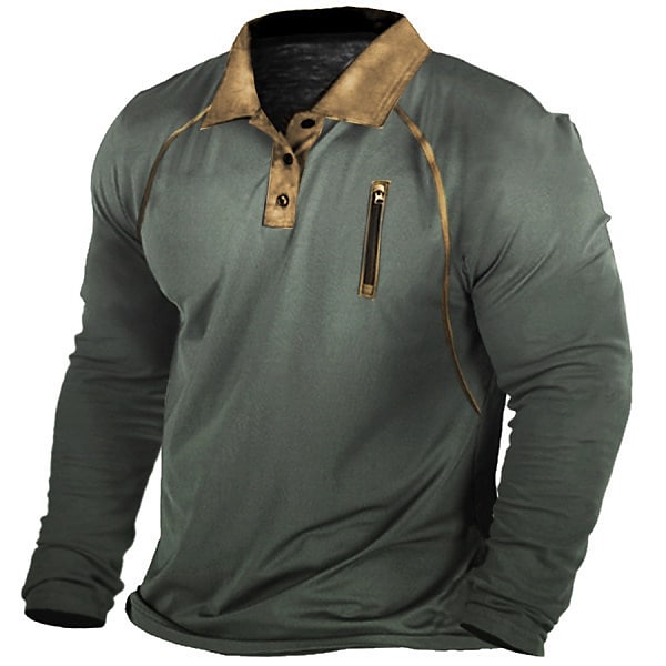 Men's T shirt Tee Letter Turndown Vacation Work Tops Casual Green Blue Army Green