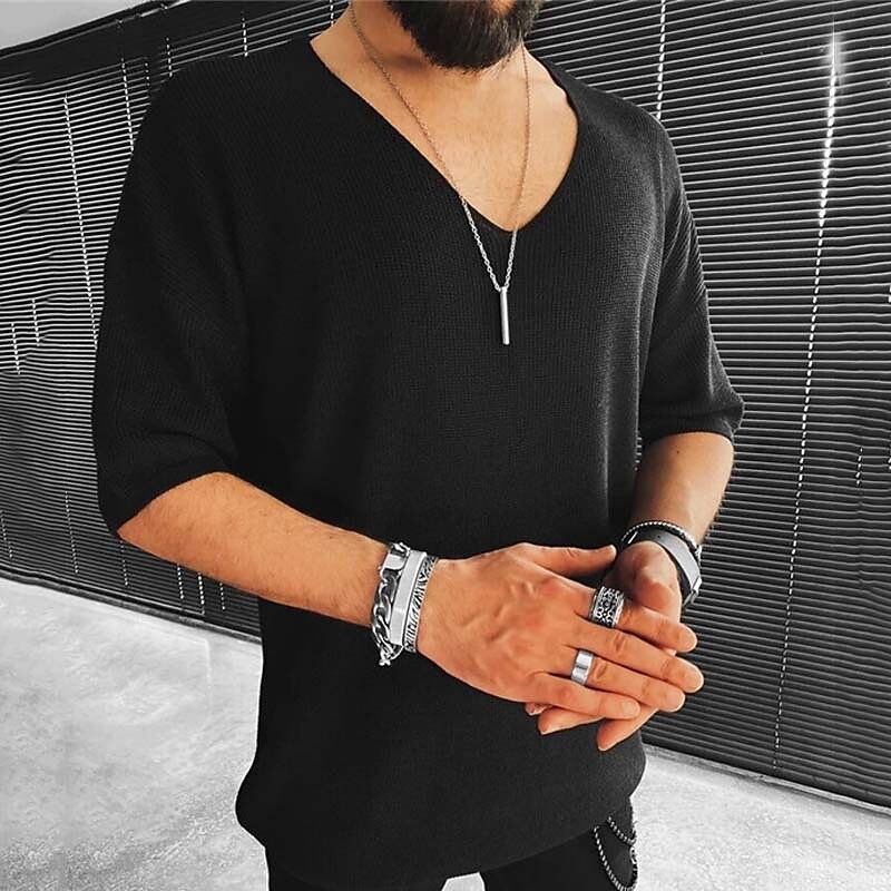 Men's Solid Color V Neck Casual Daily Half Sleeve Tops