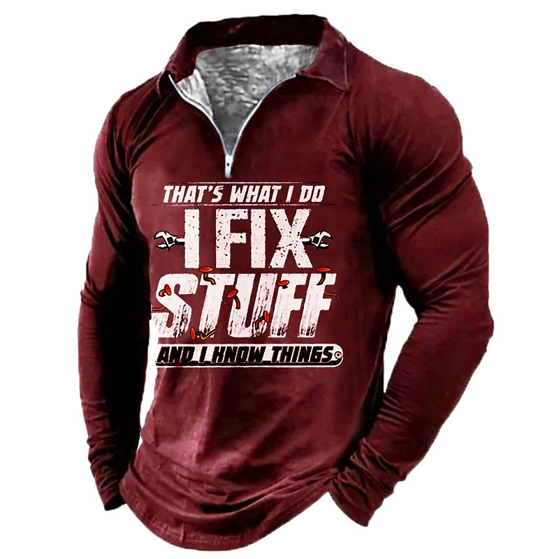 Men's Casual Letter Turndown Long Sleeve Zipper Print Sweatshirts
