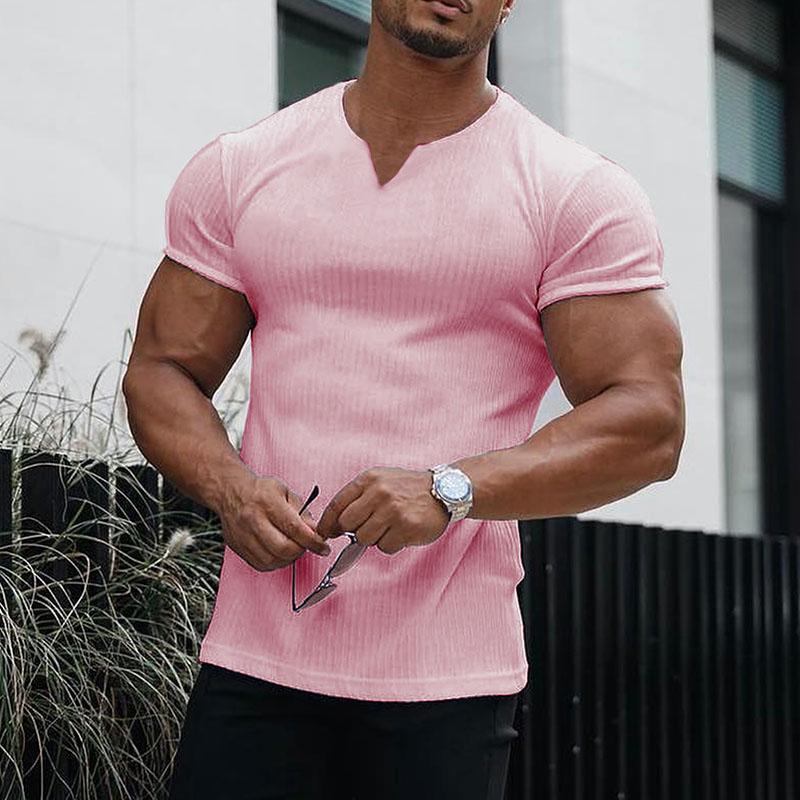Men's T shirt V Neck Street Sports Short Sleeve  Fashion Casual Comfortable
