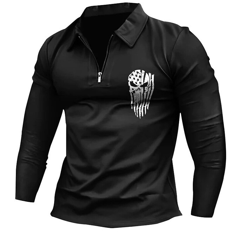 Men's Casual Lapel Skull Outdoor Street Long Sleeve Zipper Sweatshirt