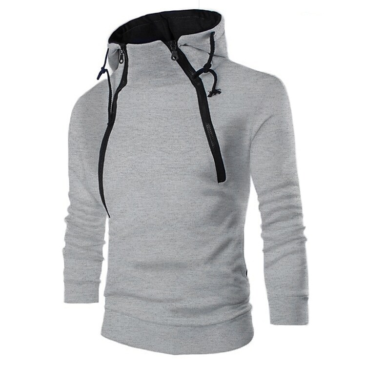Men's Casual Hooded Solid Color Sports Long Sleeve Zipper Sweatshirt