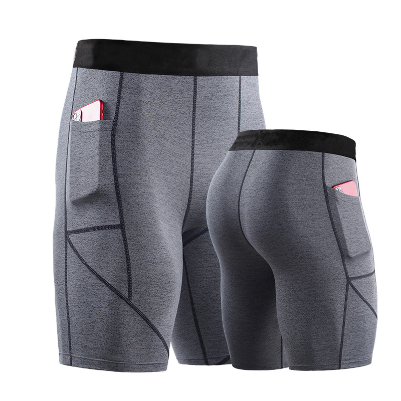Men's Compression Shorts with Phone Pocket Athletic Breathable Moisture Wicking Soft Yoga Fitness Gym Workout Sportswear