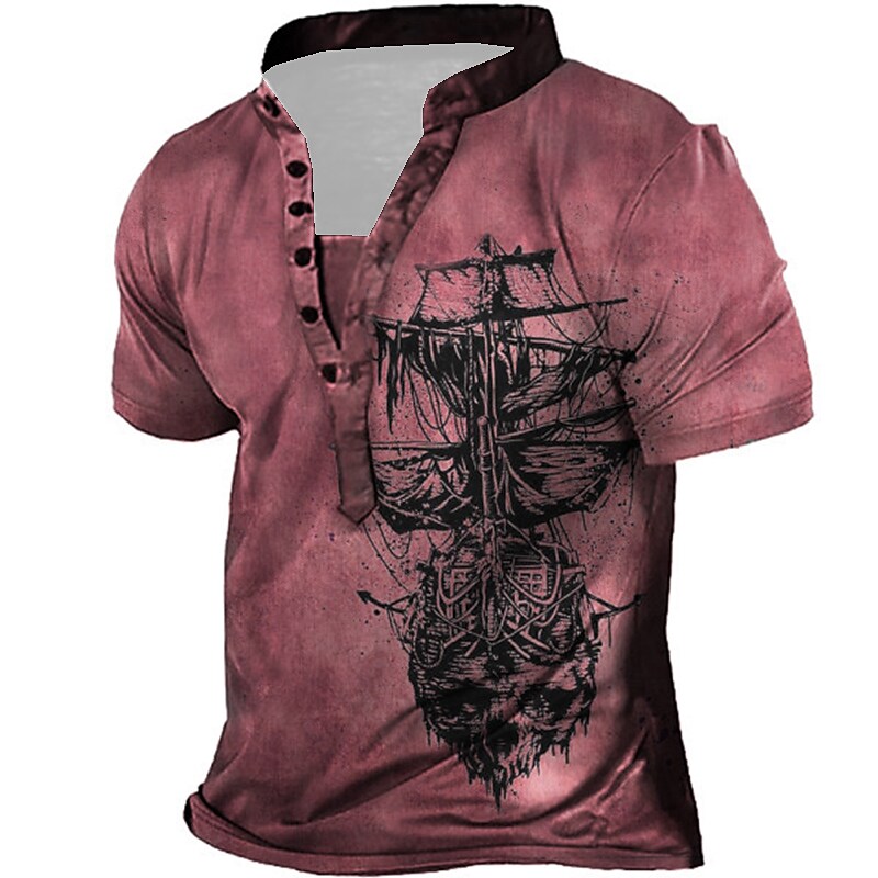 Men's Henley Shirt Tee T shirt Tee 3D Print Graphic Patterned Rudder Plus Size Stand Collar Daily Sports Button-Down Print Short Sleeve Tops