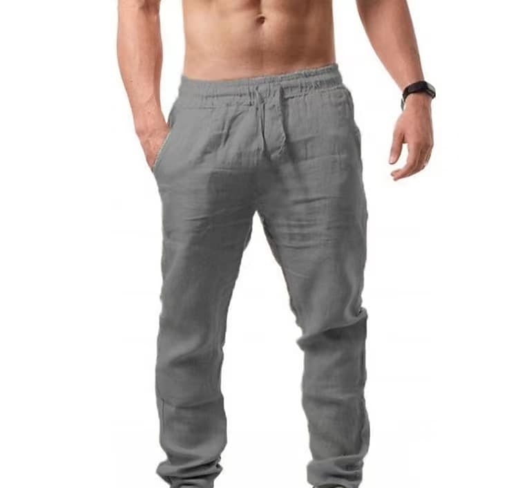 Men'S Linen Pants Men'S Hip-Hop Breathable Sports Cotton  Linen Trousers Trendy Solid Color Casual Pants