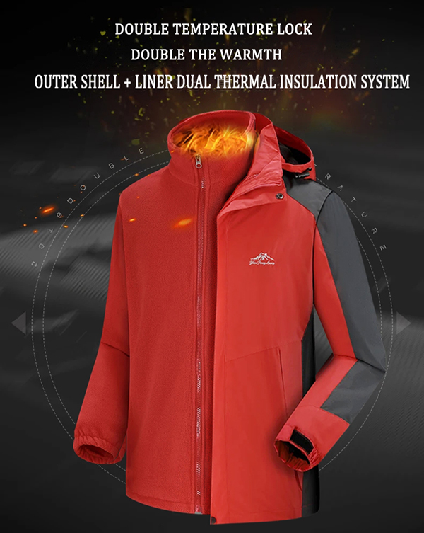 Men's Two Piece Suit  Hiking 3-in-1 Jackets Waterproof Hiking Jacket Rain Jacket   Thermal Warm Waterproof Windproof Breathable Winter Jacket Trench Coat Hunting 