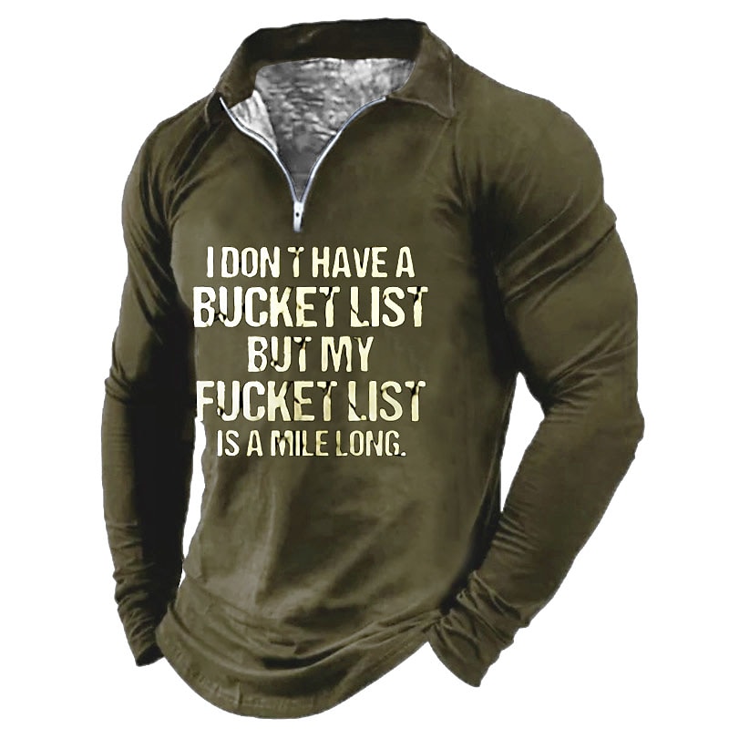 Men's Casual Letter Turndown Long Sleeve Zipper Print Cool Shirt