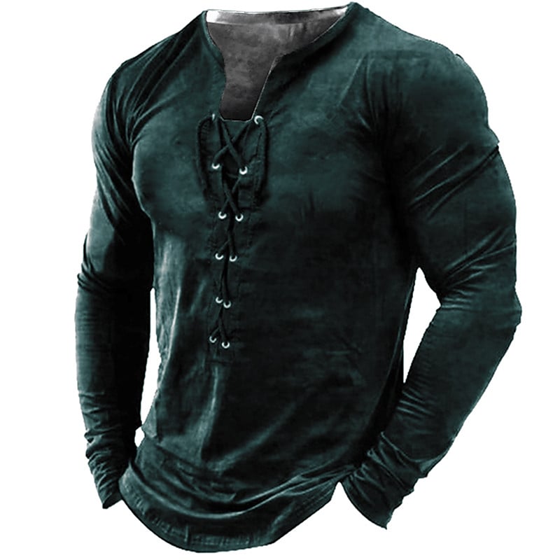 Men's Outdoor Street Solid Color V Neck Long Sleeve Sport Shirts