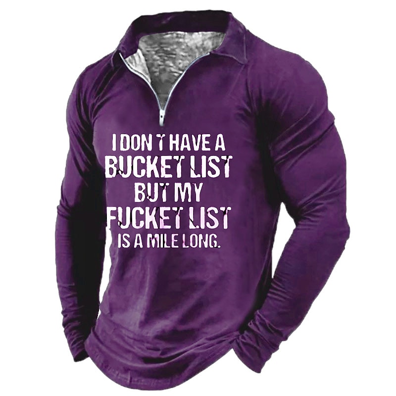 Men's Casual Letter Turndown Long Sleeve Zipper Print Cool Shirt