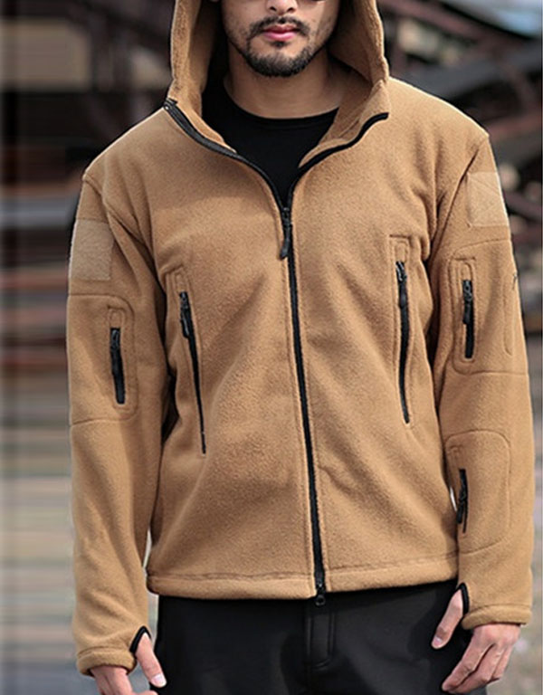 Men's Solid Color Zipper Outdoor Hooded Long Sleeve Pocket Jacket