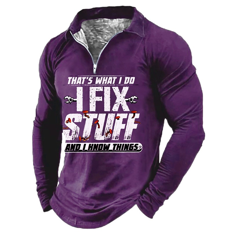 Men's Casual Letter Turndown Long Sleeve Zipper Print Sweatshirts