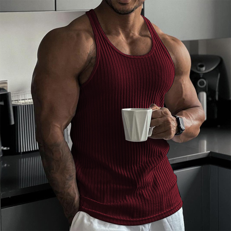 Men's Solid Color Crew Neck Sports Fitness Lighweight Tank Top