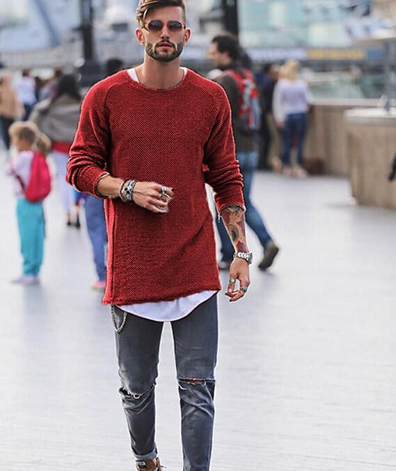 Men's Casual Street Long Sleeve Solid Color Crew Neck Sweaters  